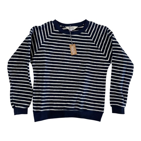 ATELIER BARN - NAVY SWEATER - 60% ANGORA - NAVY/CREME - MADE IN FRANCE - XS -NWT - Picture 1 of 5